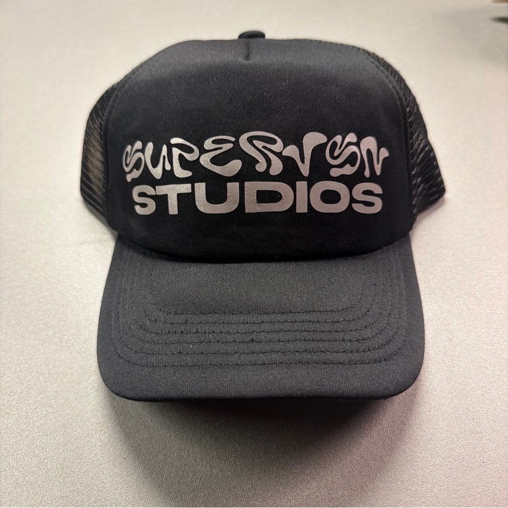 Supervsn Studios Wavy Logo Trucker Hat Black Mesh SnapBack One Size Los Angeles